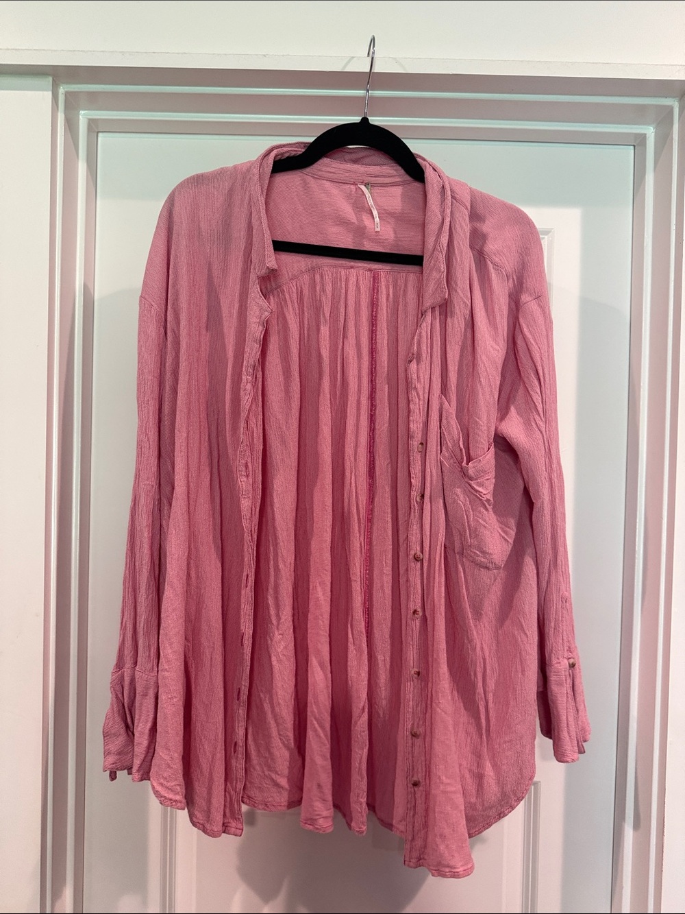 Free People Rose Pink Button-Down Flowing Shirt